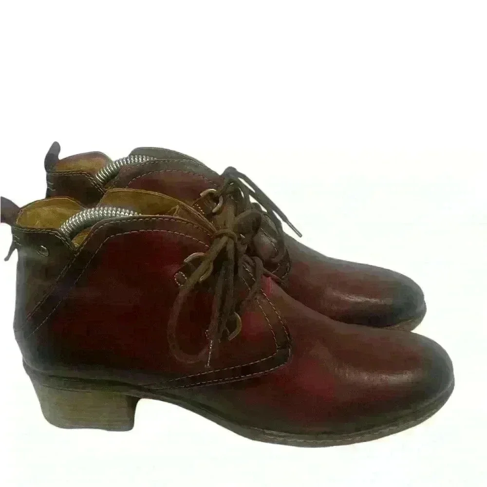 Pikolinos Zaragoza Women's Red Mahogany Ankle Boots Lace Up  Size 39/ 8.5-9 - Picture 5 of 12